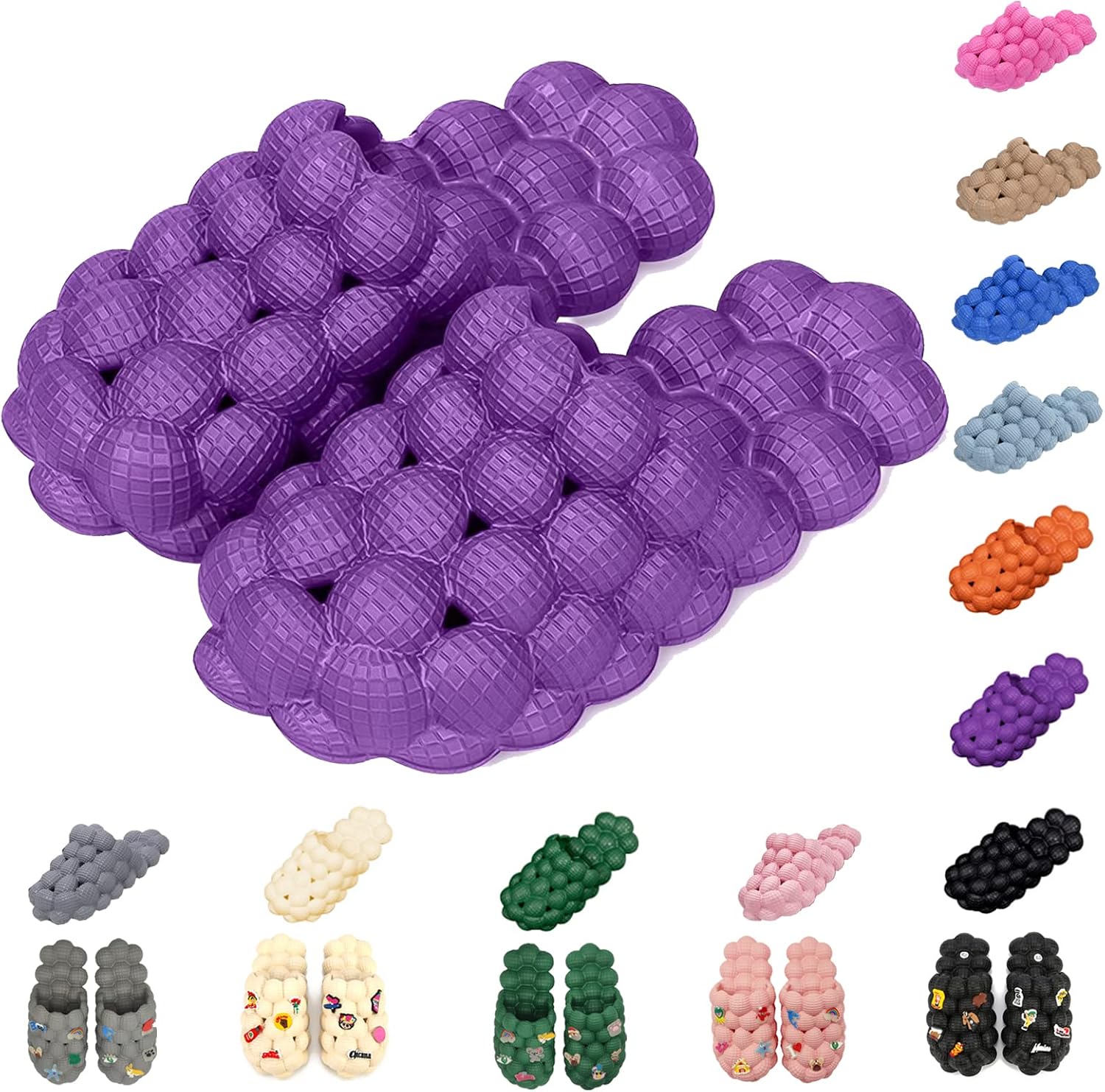 

Тапочки-пузыри для женщин и мужчин, забавные массажные шлепанцы в форме мяча для гольфа, с толстой подошвой и амортизирующей подушкой для спа-процедур, нескользящие сандалии для рефлексотерапии и снятия стресса, для душа и спальни Aiminuo, фиоле...