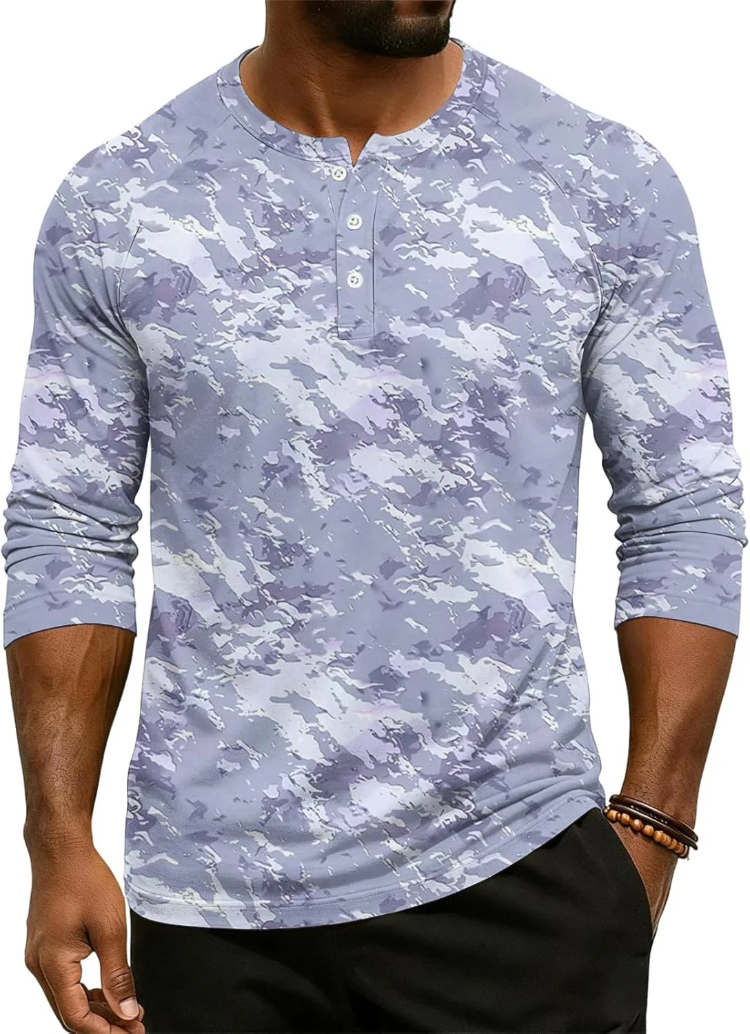 

Мужская блузка с круглым вырезом, свободная, с 3/4 рукава и принтом