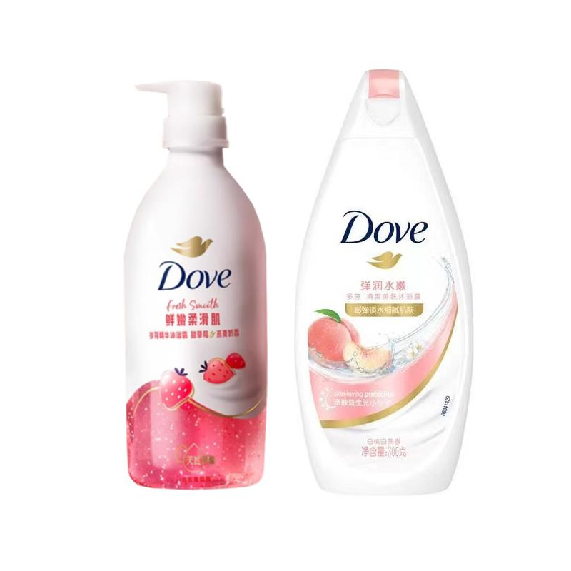 

Фруктовое молочное средство для осветления и оживления кожи гель для душа очищающий с ароматом клубники 430г+300г Dove