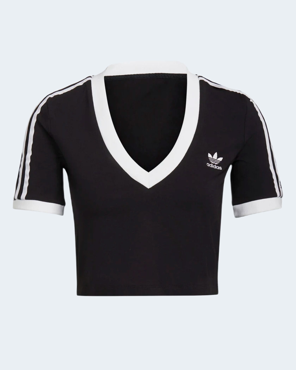 

Топ женский Adidas с V-бразным вырезом и короткими рукавами, черный