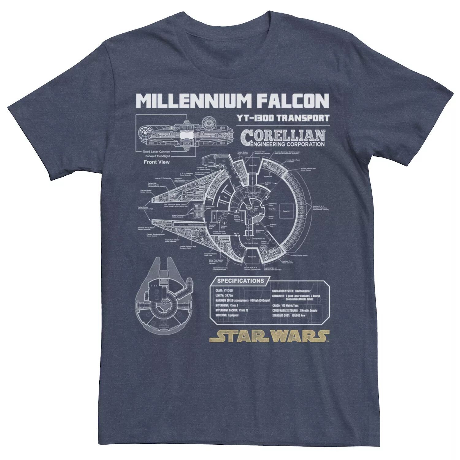 

Мужская футболка Star Wars Gold Millennium Falcon Schematics