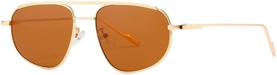 

Овальные солнцезащитные очки для женщин и мужчин с двойной перемычкой, металлической оправой, в стиле панк, с защитой от УФ-излучения UV400, для занятий спортом на открытом воздухе и путешествий UYPTK, Gold Tea