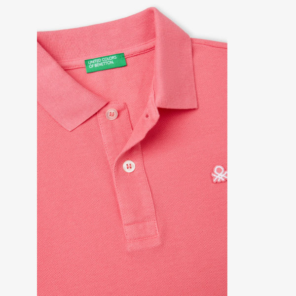 Поло Benetton с коротким рукавом из хлопка с вышитым логотипом 6-14 лет, цикламен — фото 2