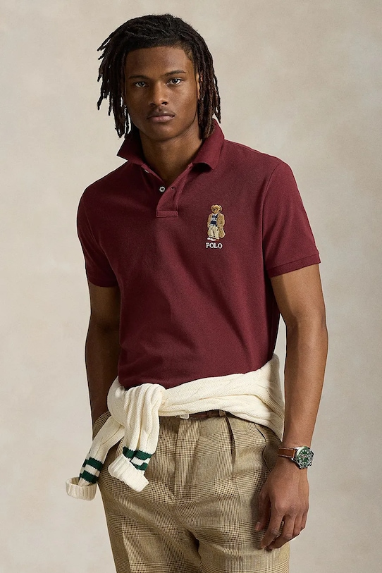 

Хлопковая поло Sskccmslm1 с коротким рукавом Polo Ralph Lauren, бордовый