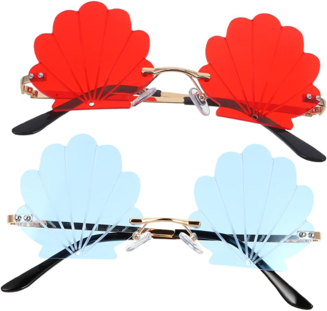 

2 пары безободковых солнцезащитных очков в форме ракушек для женщин. Легкие, с защитой от УФ-излучения, без оправы, с рисунком ракушек. Модные аксессуары для пляжного отдыха HAKIDZEL, Assorted Color