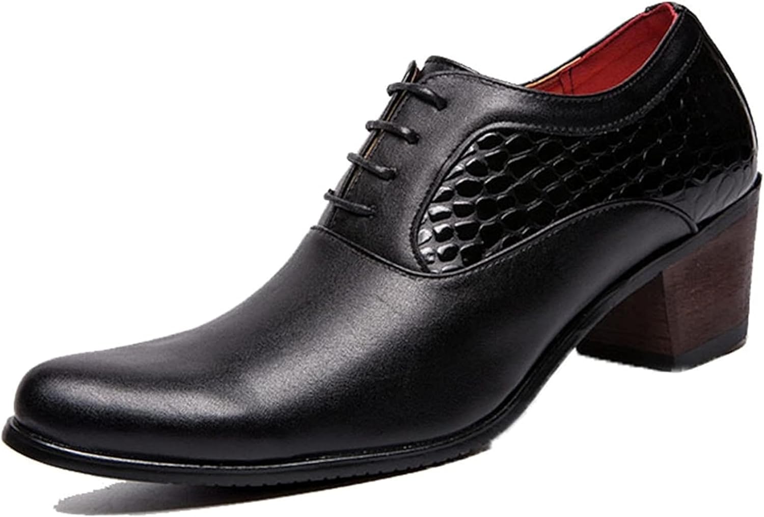 

Мужские оксфорды на высоком каблуке с повседневной и формальной шнуровкой, весенние и летние туфли с острым носком Generic, черный