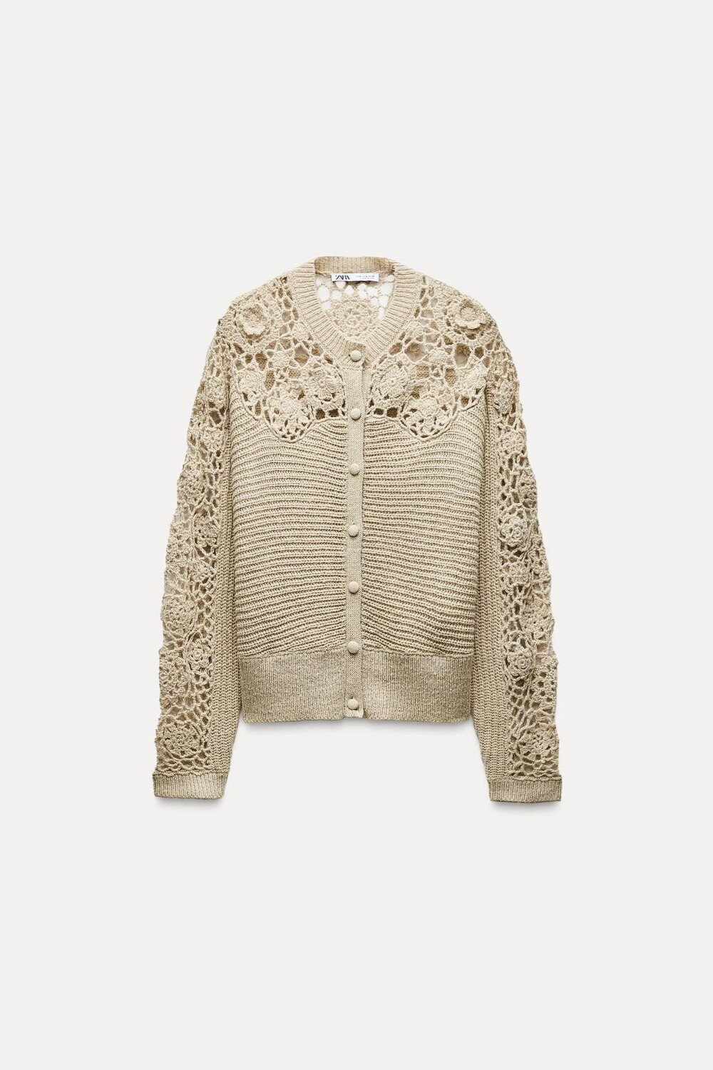 

Комбинированный кардиган крючком ZARA, светло-зеленый