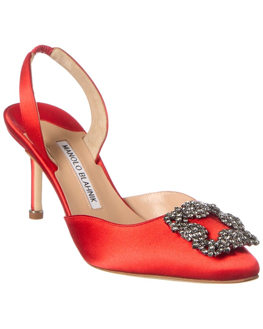 Manolo Blahnik Атласные туфли Hangisli 70 с пяткой на пятке, красный — фото 4