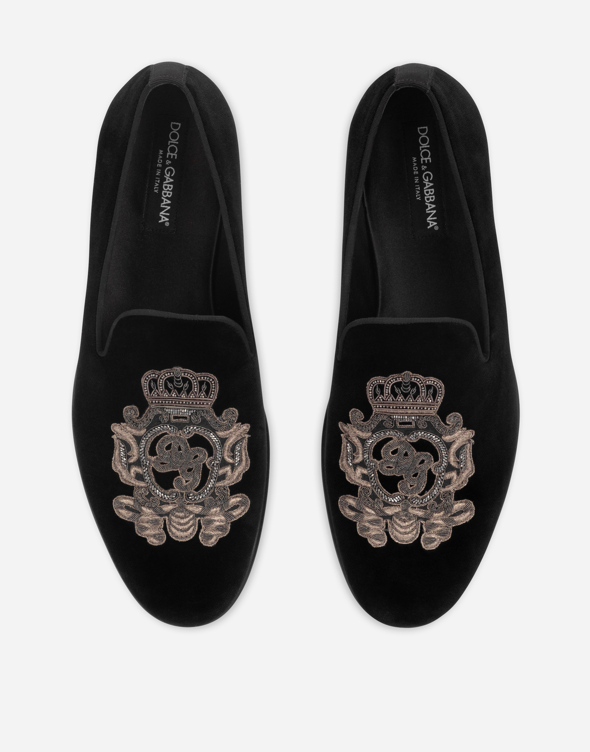 Вельветовые тапочки с вышивкой герба Dolce & Gabbana, мультиколор — фото 4