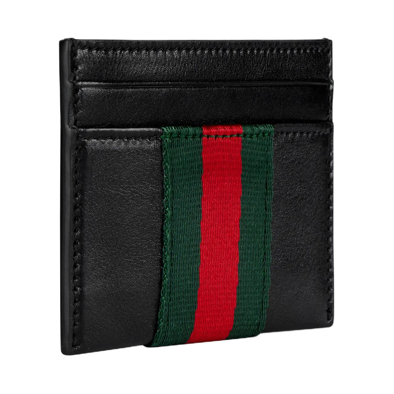 GUCCI Владелец карт TrademarkWeb из мягкой кожи для мужчин, черный — фото 2