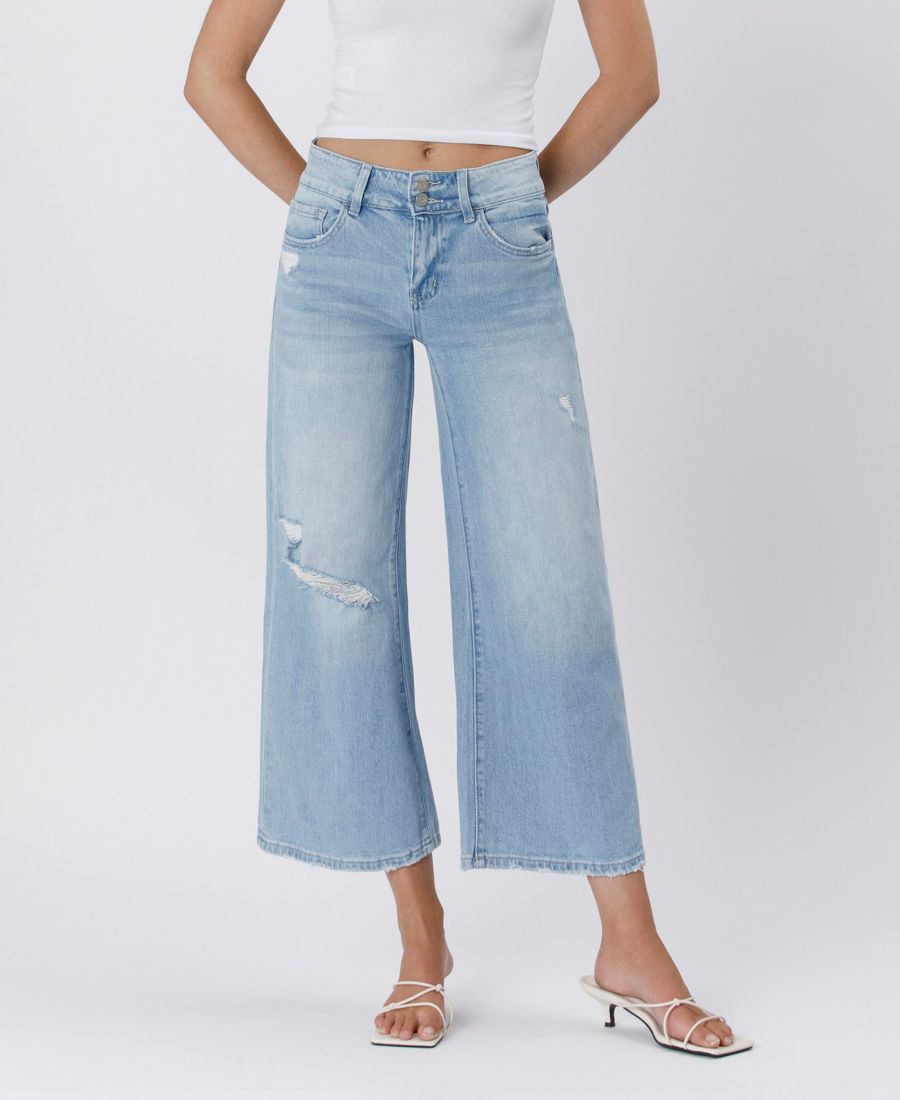 

Женские джинсы с высокой посадкой, двумя пуговицами, укороченные, широкие Vervet, Cava blue