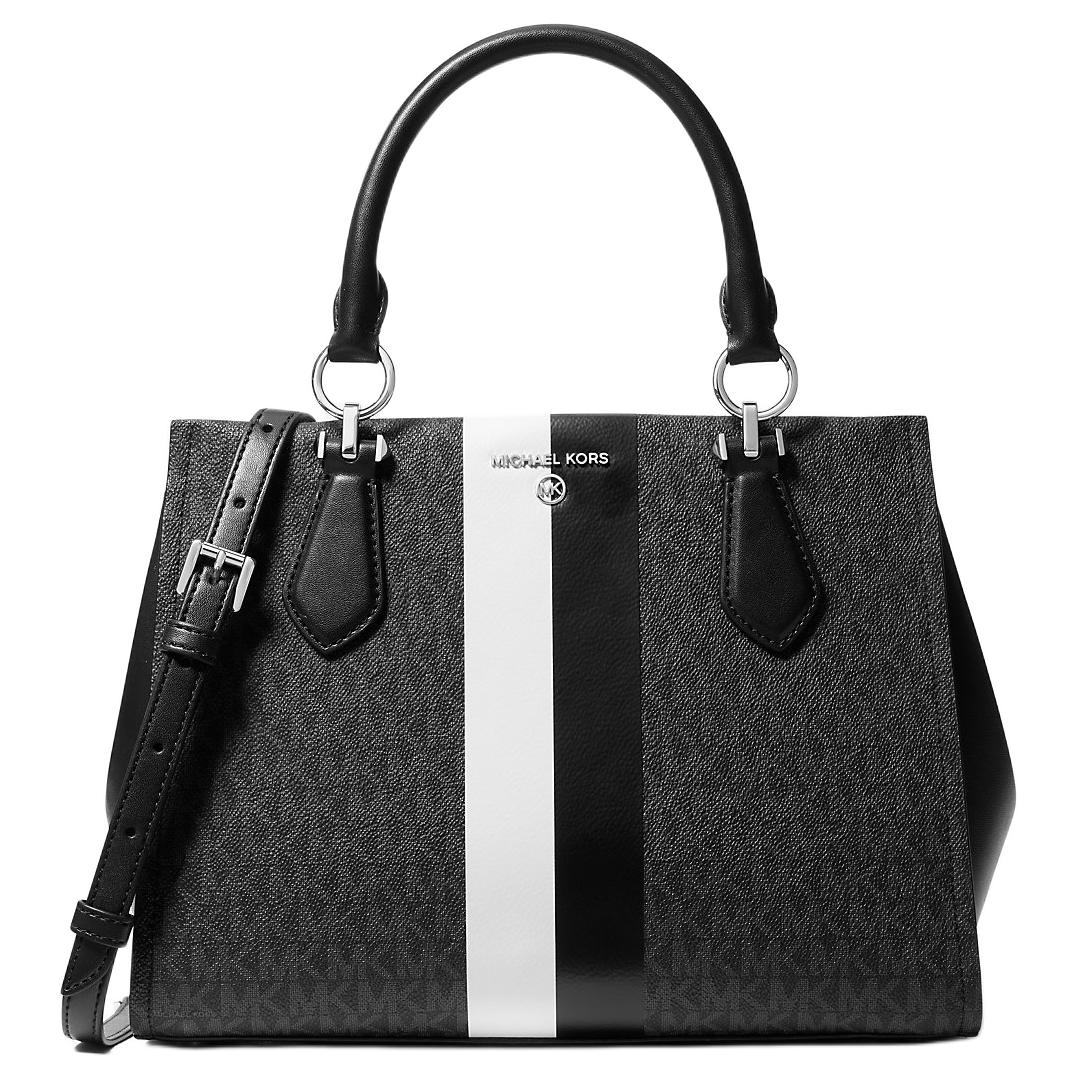 

MICHAEL KORS Сумка через плечо MARILYN из холщовой ткани с покрытием, сумка через плечо, женская сумка среднего размера, черно-белая