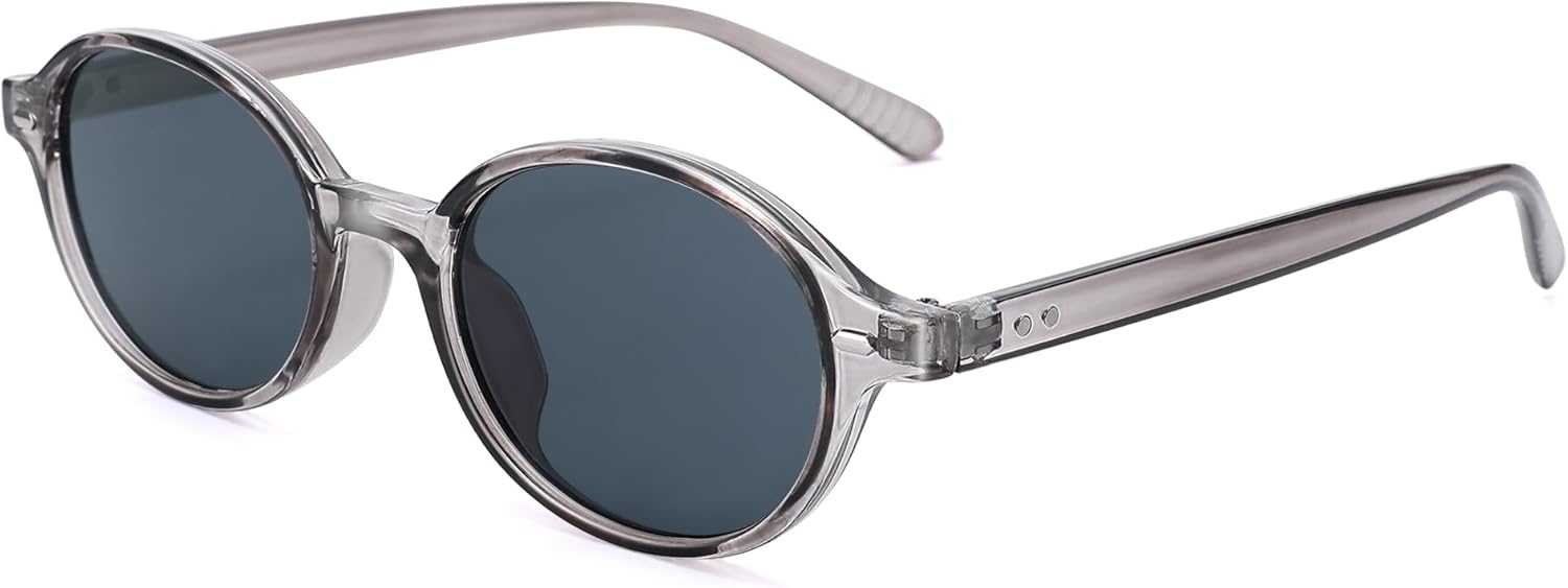 

SCVGVER Ретро овальные солнцезащитные очки для женщин, модные винтажные маленькие узкие круглые солнцезащитные очки в стиле 90-х, A6 - Transparent Gray Frame - Gray Lens