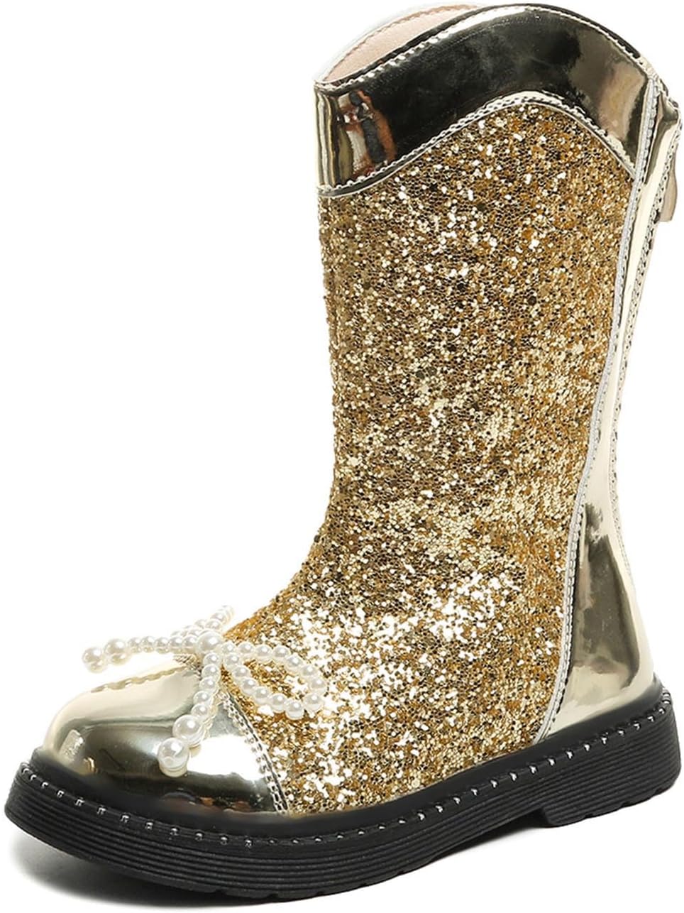 Сапожки Ctreela Sparkle Cowgirl для маленьких и больших детей, ковбойские западные блестящие сапожки для девочек, металлические сапоги средней высоты, золотой — фото 3