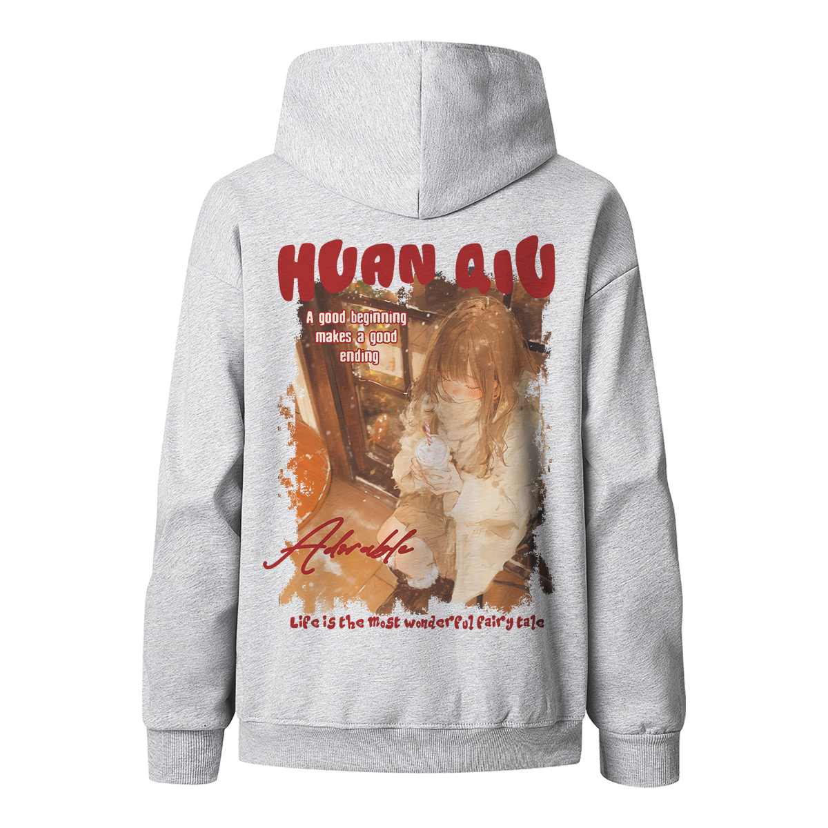 

Толстовка Unisex Hooded Moderate Heavyweight HUANQIU, белый heather серый