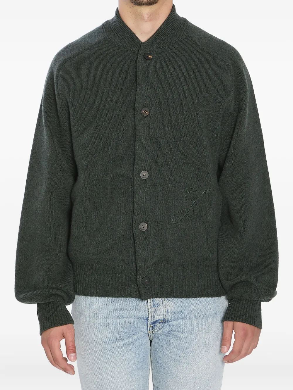 

Кардиган в рубчик с рукавами реглан JACQUEMUS, зеленый