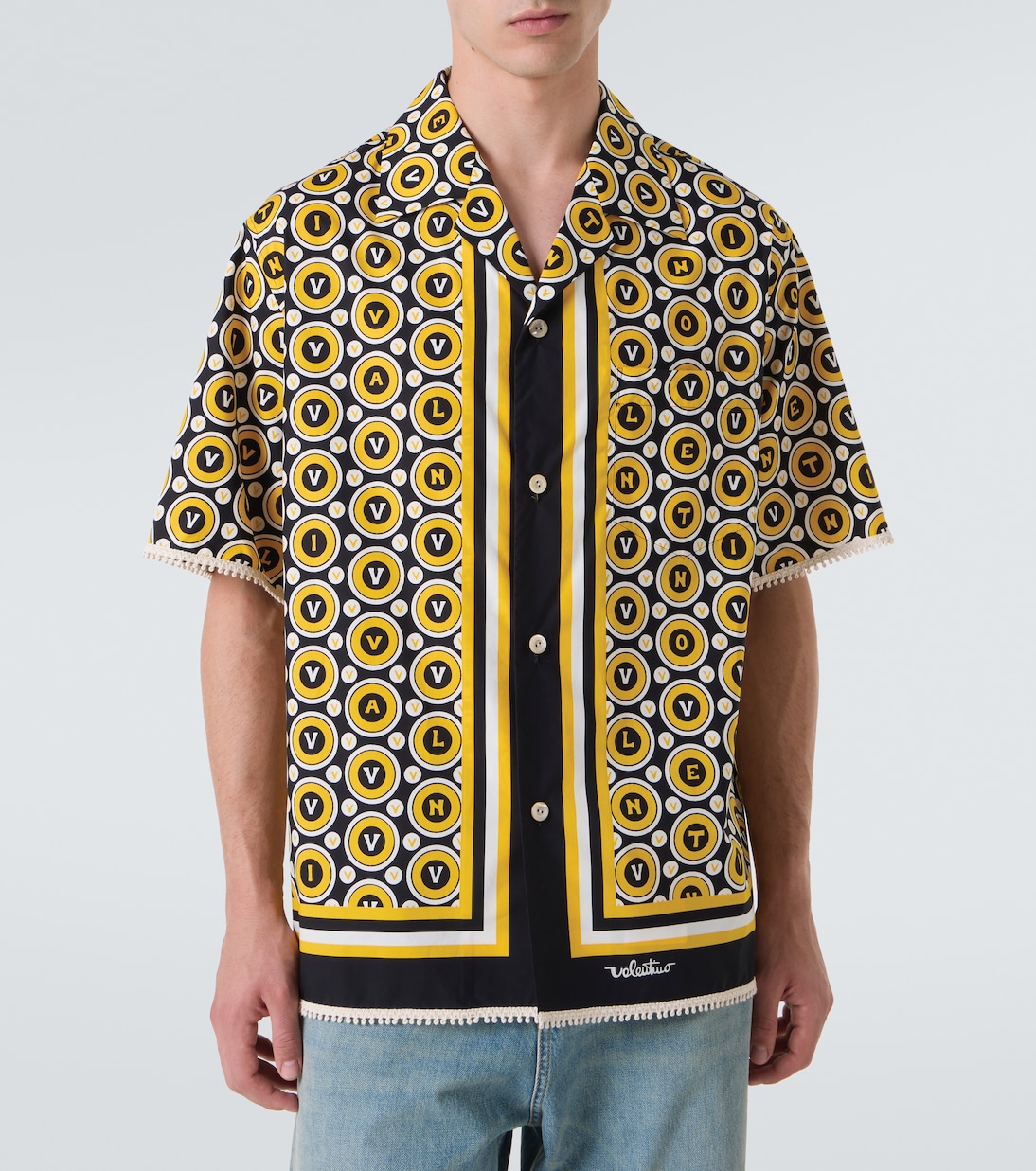 Bulles Royales хлопковая поплиновая рубашка в стиле боулинг Valentino, Nero/Giallo/Avorio — фото 3