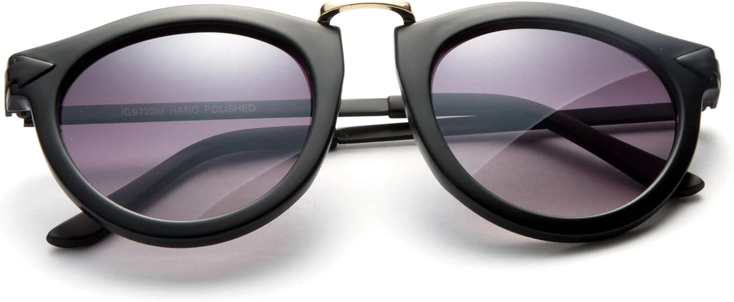 

Newbee Fashion - "Kyla" — уникальные круглые очки с линзами UV400 Flash, современные модные солнцезащитные очки Newbee Fashion Sunglasses, Black/Gunmetal