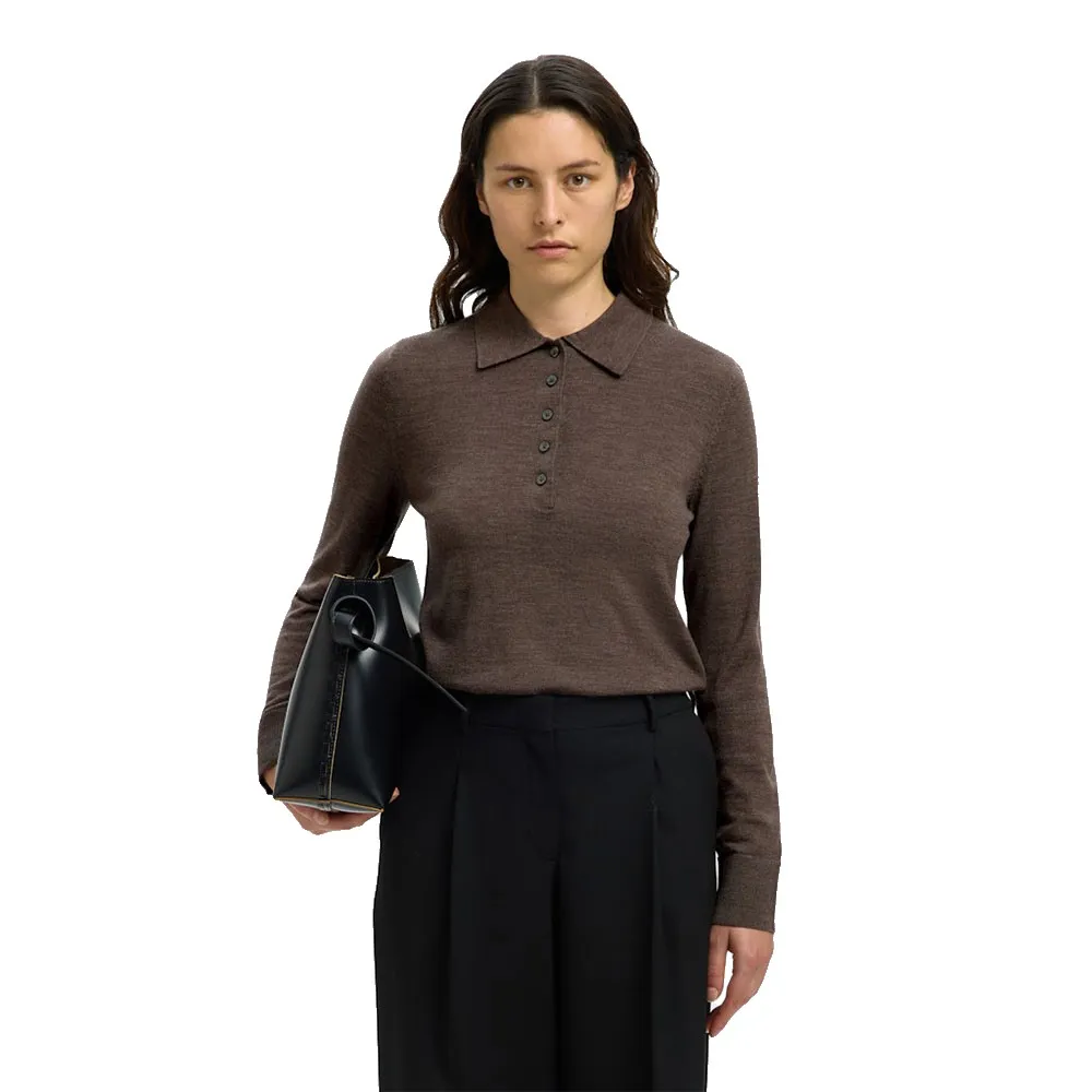 

Поло с длинным рукавом Selected Thea, коричневый