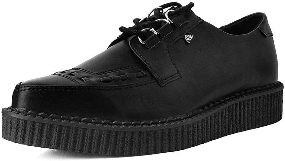 

Женские и мужские кроссовки T.U.K Anarchic Creeper, Заостренный носок, шнуровка с D-образной пряжкой, Обувь на низкой платформе, Стелька с поролоновым наполнением и подкладка из твила, черный