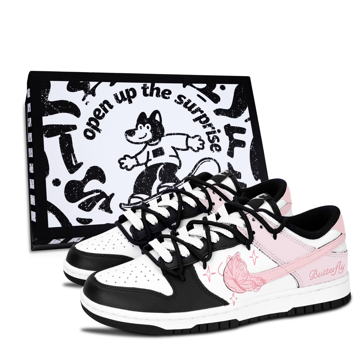 

Dunk Black White, Sweet Cool Butterfly устойчивые к истиранию низкие кроссовки для скейтбординга Unisex Nike, розовый