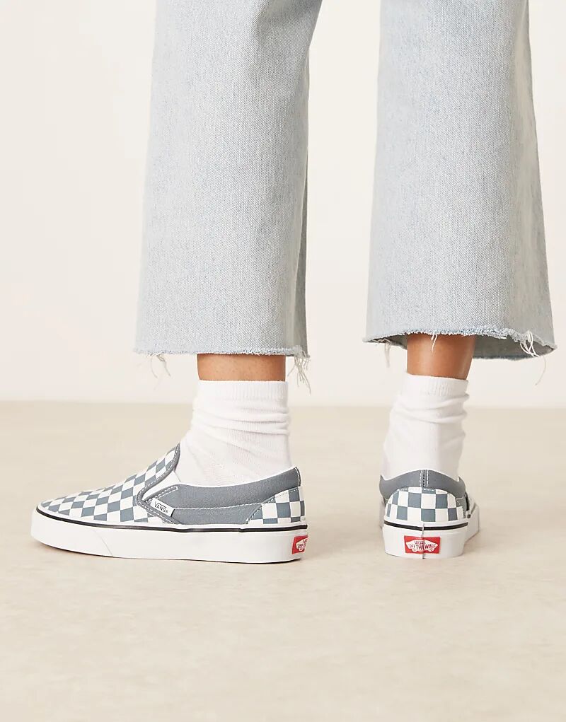Кроссовки Vans Classic Slip-On в сине-белой шахматной клетку — фото 3