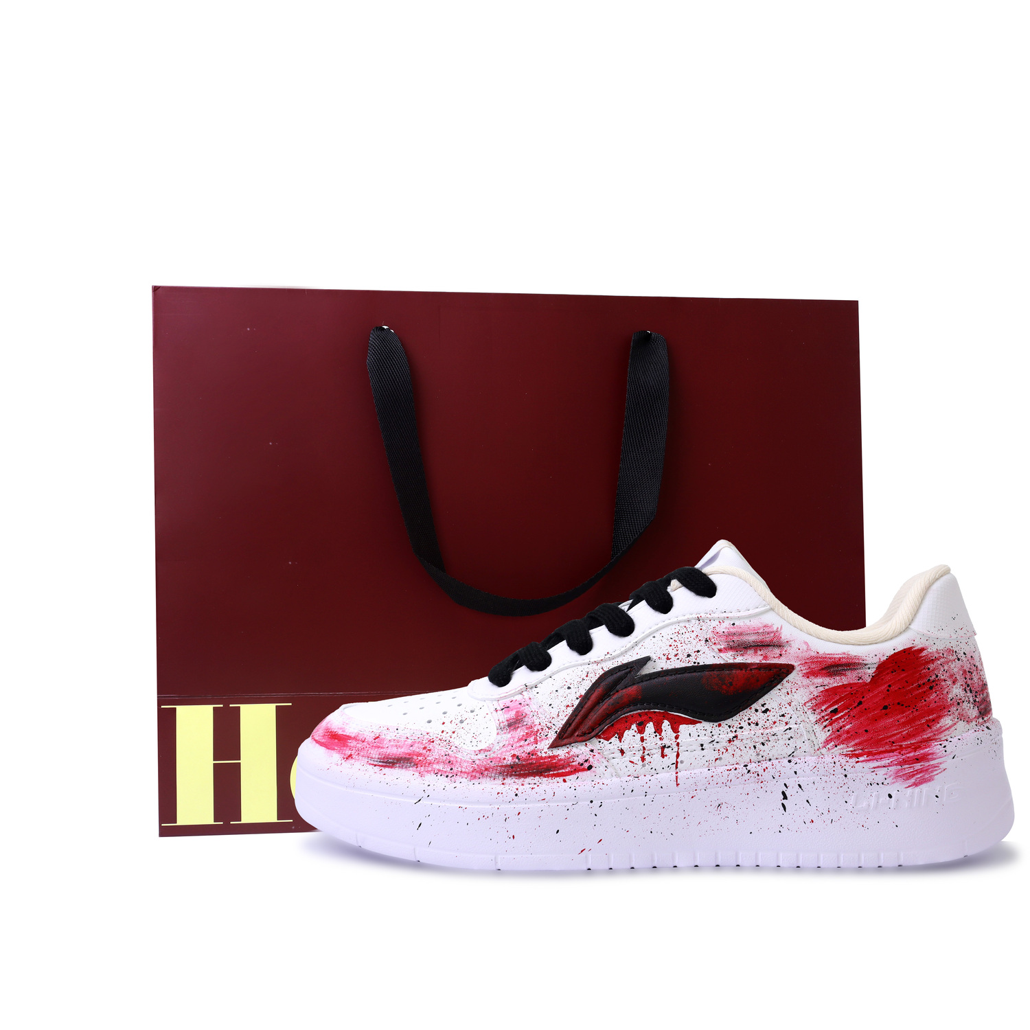 

LINING Лининг Понтун Боутс устойчивые к истиранию, легкие и дышащие лоу-топ скейтборд кроссовки унисекс черный белый красный, цвет Black White Red