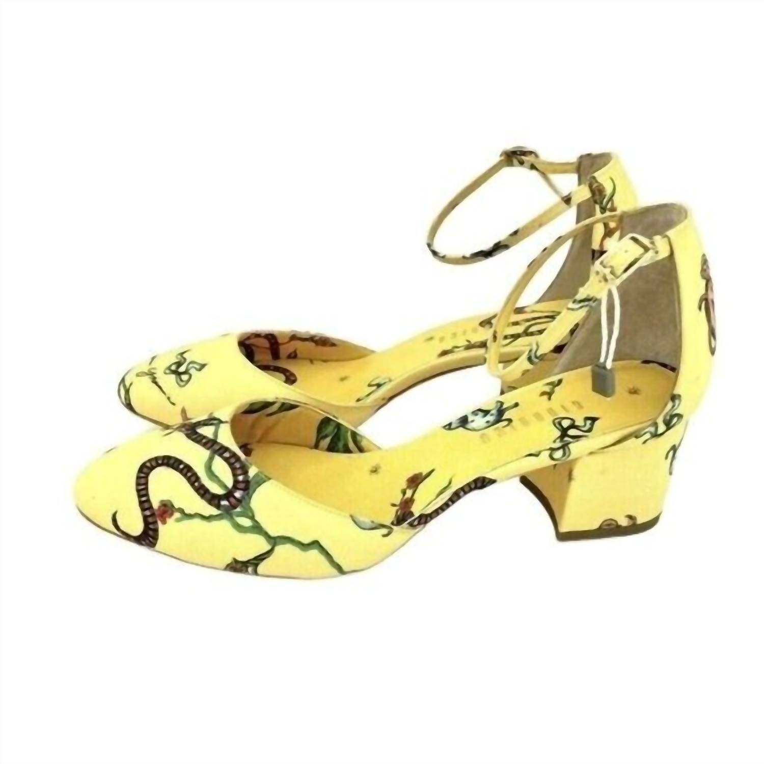 Туфли Brighton Printed Ankle Block на каблуке желтого цвета Giannico