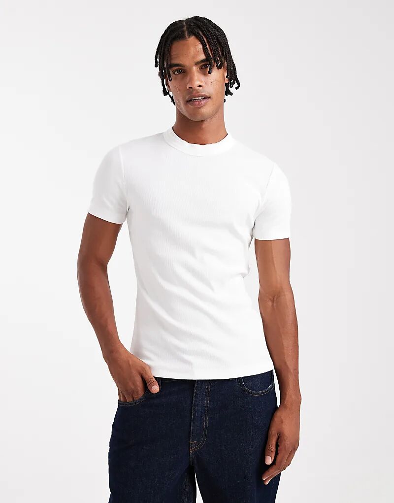 

Футболка ASOS DESIGN Muscle Fit с высоким воротом в рубчик белого цвета