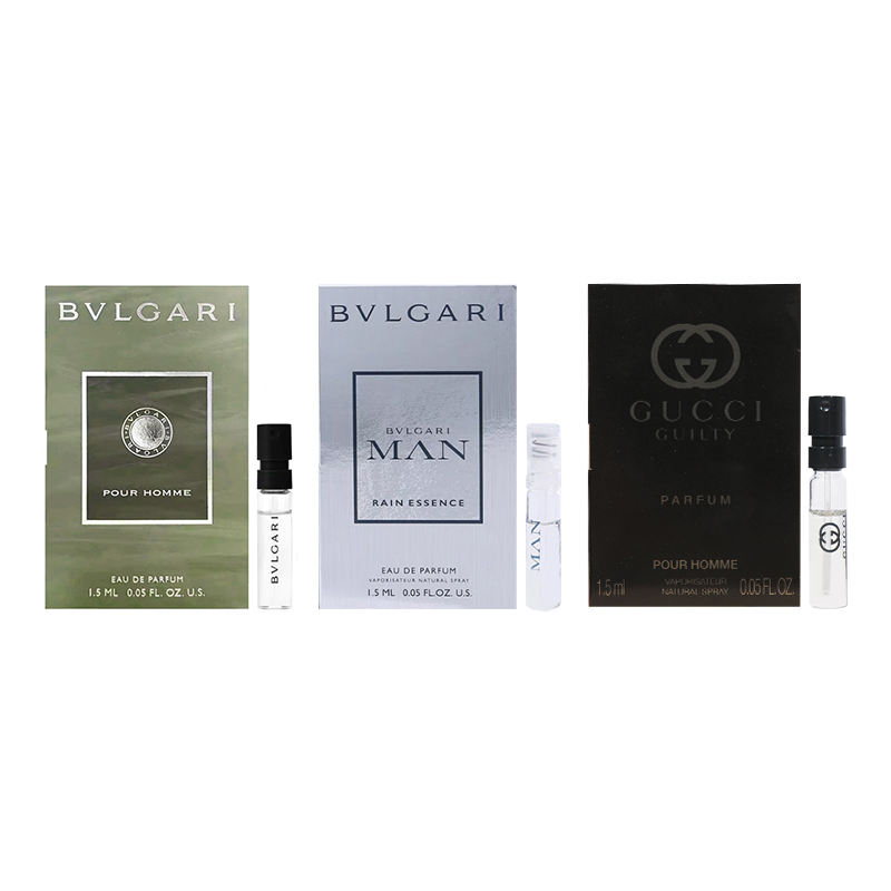 Мужской набор ароматов Bvlgari: Pour Homme, Man Wood Essence и Man Rain Essence, 1,5 мл х 3 — фото 4