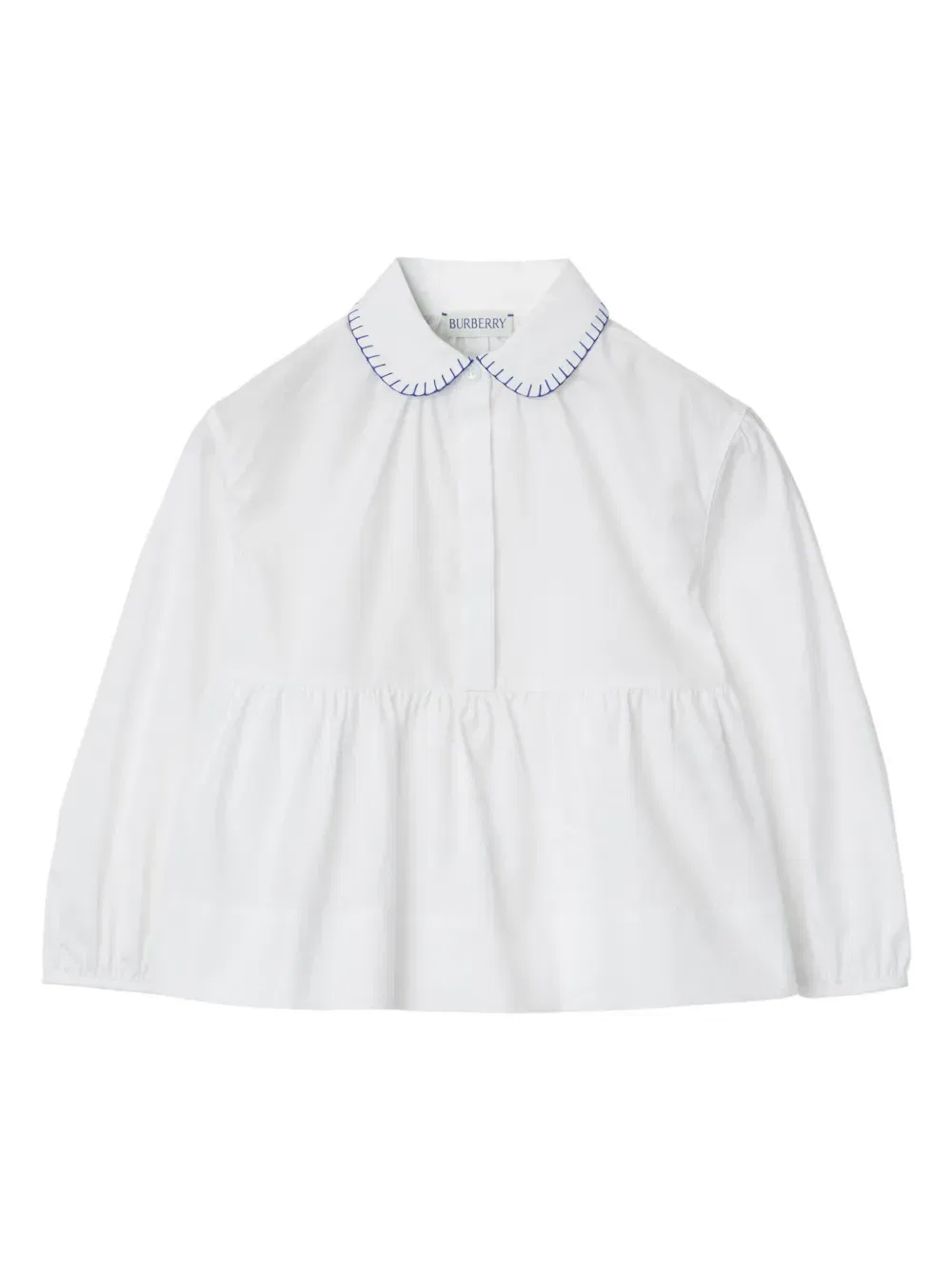 Блузка с вышивкой Ekd и баской Burberry Kids, белый