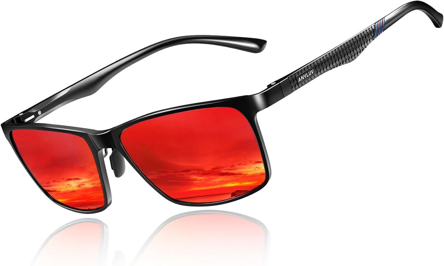 

Поляризованные солнцезащитные очки ANYLUV для мужчин, прямоугольная классическая оправа из алюминия и магния, солнцезащитные очки для мужчин с защитой от УФ-излучения, D03 Black/Red