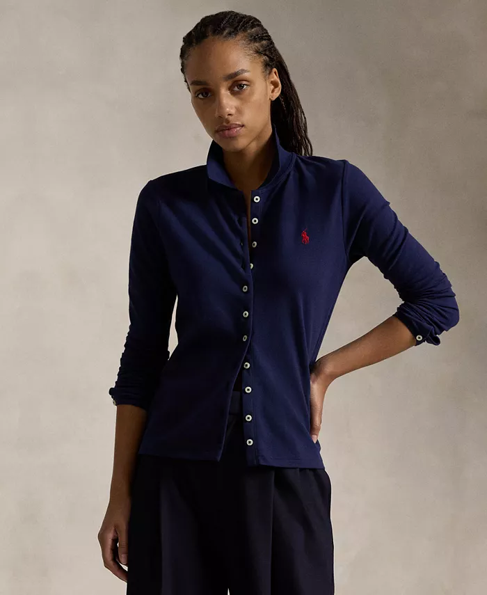 

Женская поло с длинным рукавом и застежкой на пуговицы Polo Ralph Lauren, синий