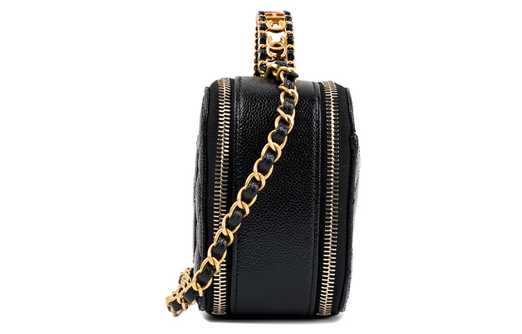 CHANEL Текстурированная кожаная коробочная сумка из коровьей кожи косметичка маленькая женская черная через плечо — фото 4