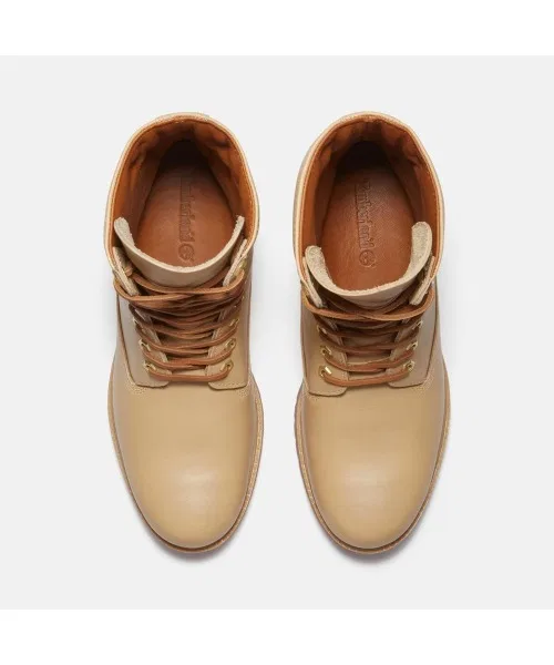 Ботинки водонепроницаемые 8 дюймов Timberland Premium кожаные, широкие, цвет светлый бежевый — фото 2