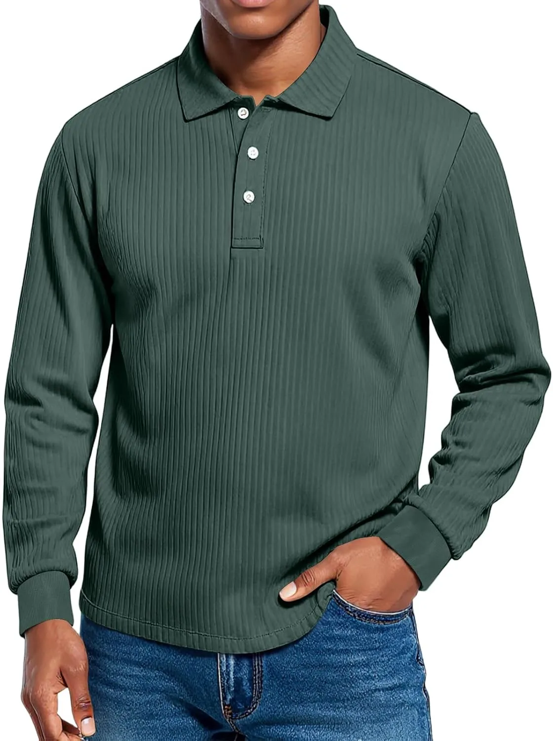 

Мужская поло Casual Loose с длинным рукавом и воротником на пуговицах FQZWONG