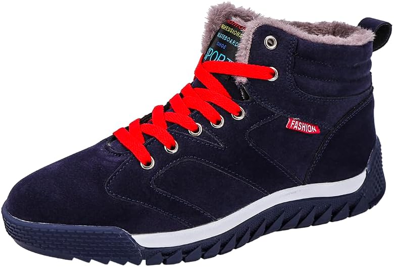 

Мужские зимние ботинки Hhhchpm, водонепроницаемые, с меховой подкладкой, на шнуровке, высокие кеды на зиму, повседневные зимние ботинки, противоскользящая обувь для пеших прогулок и походов, синий