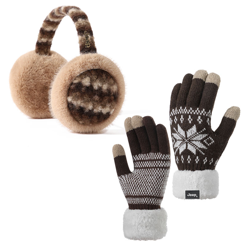 

Акриловые вязаные перчатки Women's Jeep, хаки+coffee