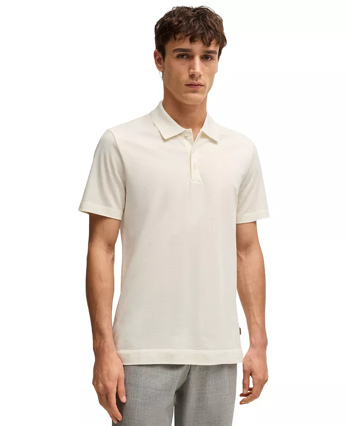 

Мужская двухцветная поло из хлопка и шелка Regular-Fit Hugo Boss, белый