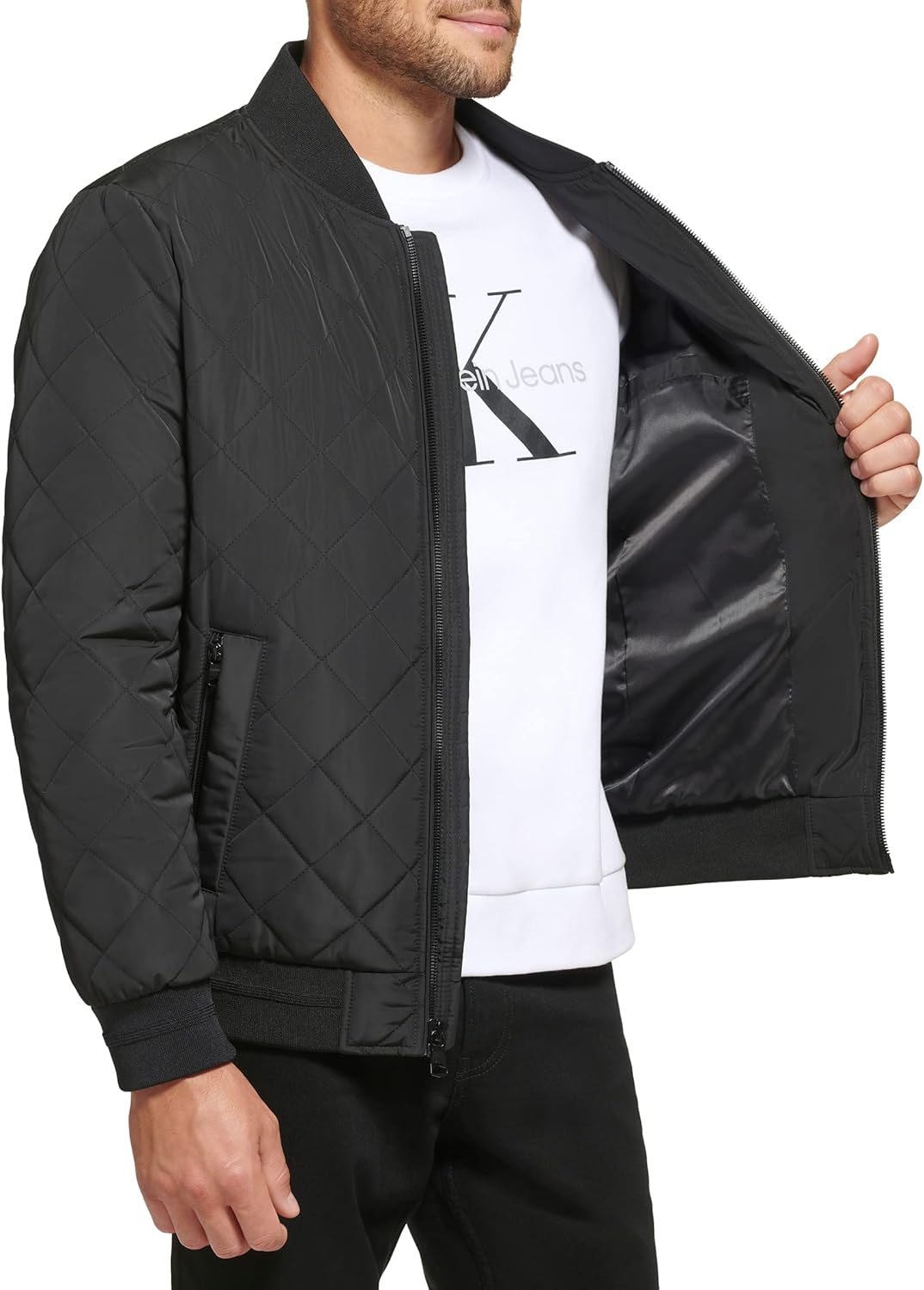 Мужская стеганая летная куртка Calvin Klein с молнией, Flight Black — фото 4