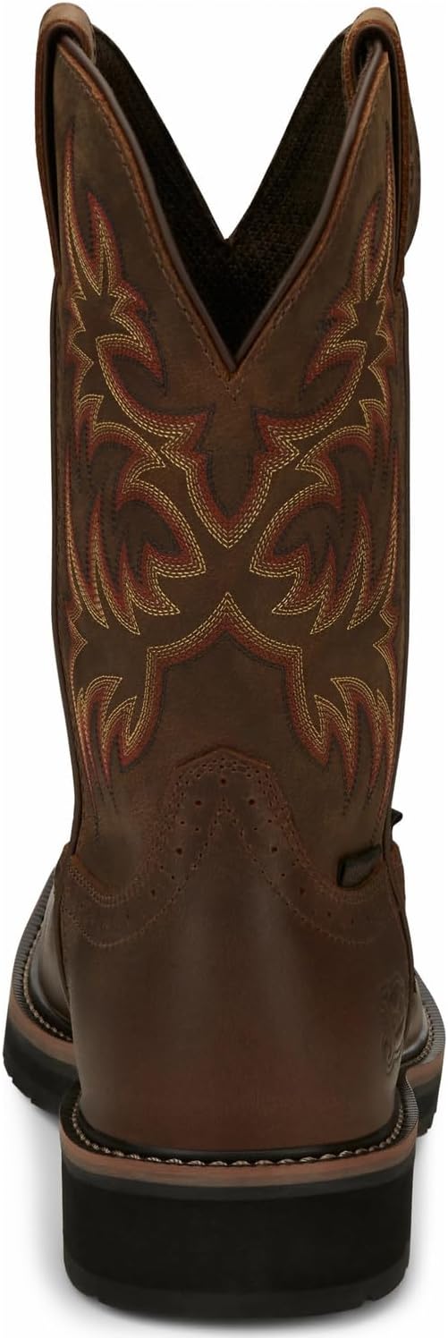 Мужские сапоги Justin Original Work Boots Stampede с квадратным носком и вставкой Pull-On, коричневый — фото 4