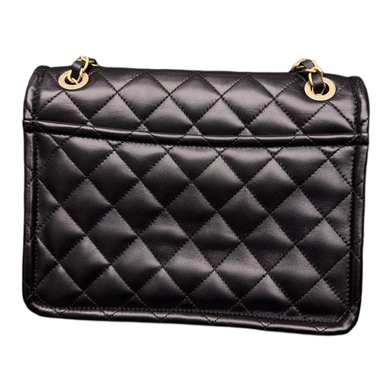 Chanel Сумка через плечо из блестящей овечьей кожи и металла, средний размер, женская, черная — фото 2