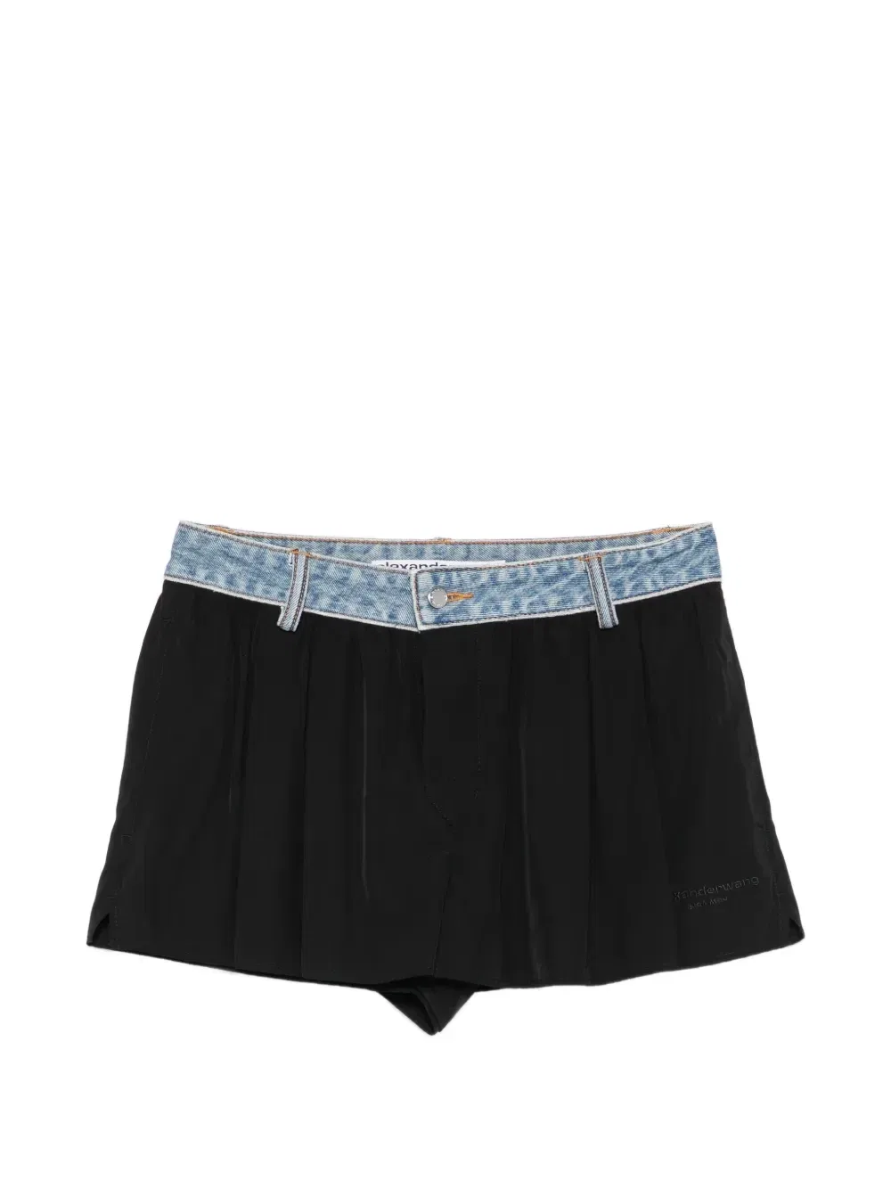Плиссированные шорты с поясом из денима Alexander Wang, черный