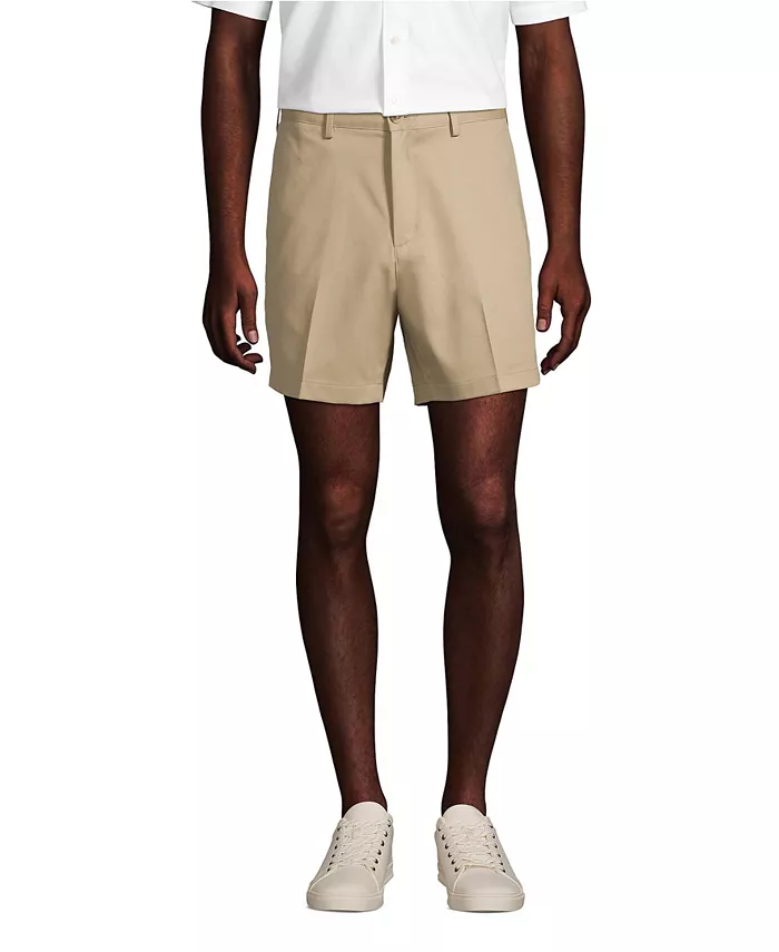 

Мужские немнущиеся шорты-чинос Comfort Waist Plain Front длиной 6" Lands' End, коричневый/бежевый