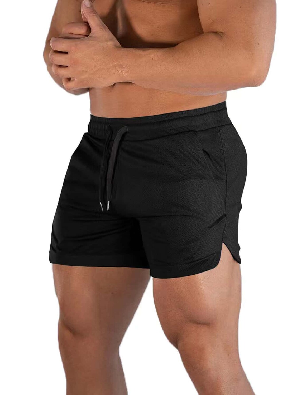 

Шорты мужские спортивные Shein Fitness с карманами на талии и шнурком, черный