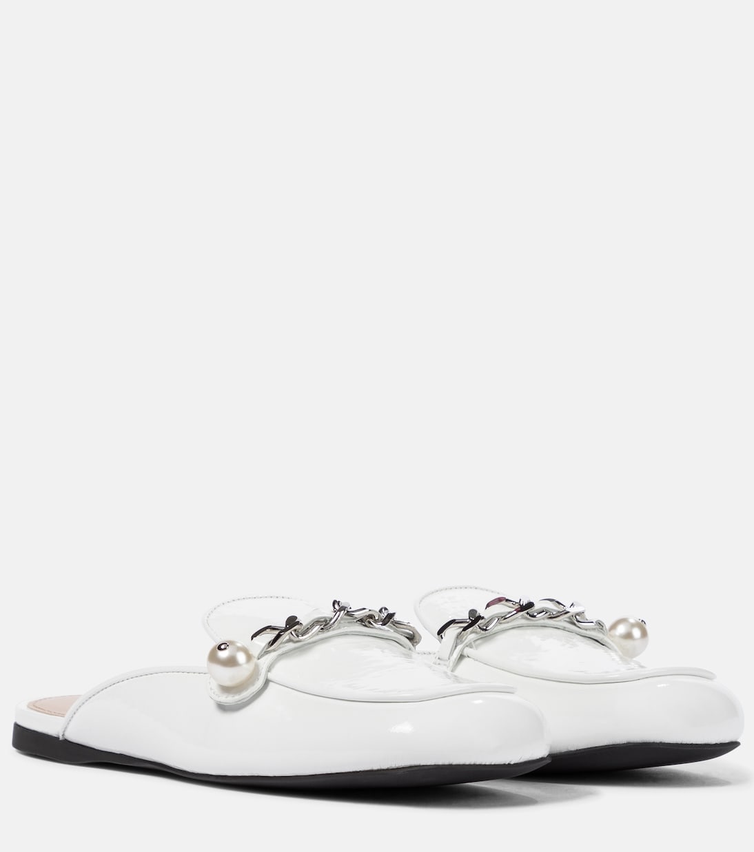 Тапочки из лакированной кожи с декором Miu Miu, Bianco