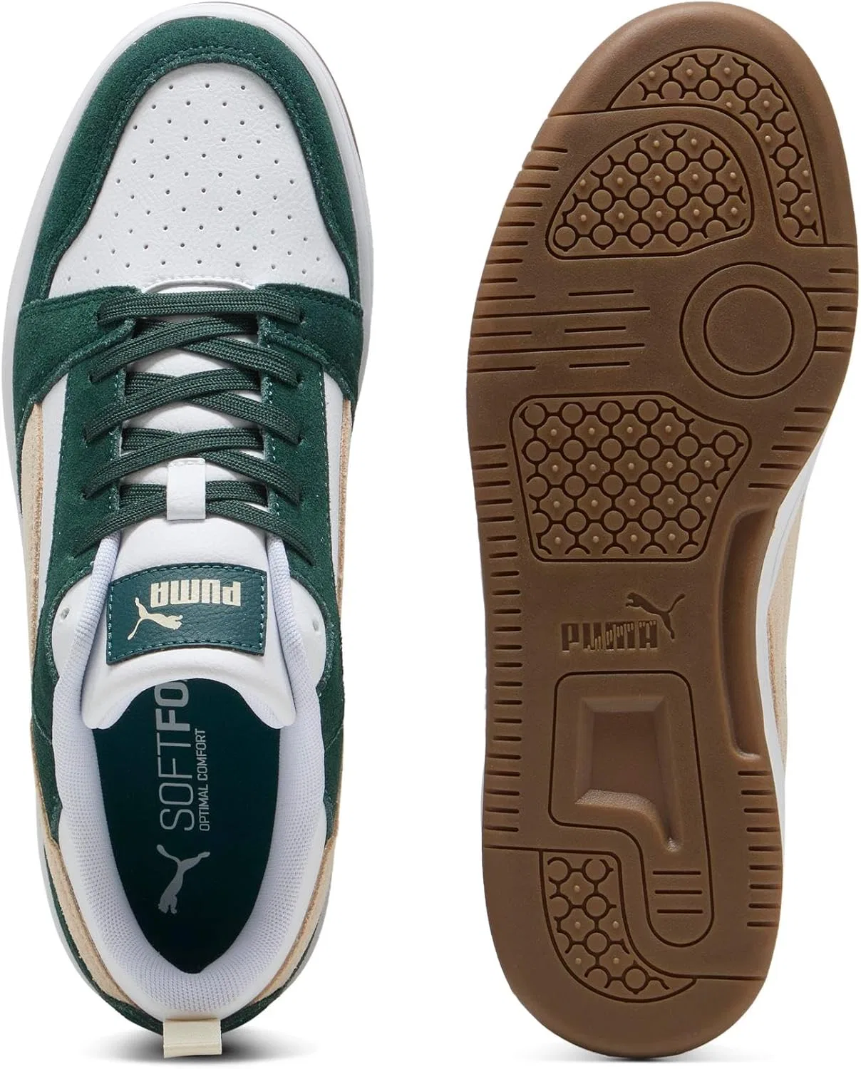 Кроссовки Puma Unisex Rebound V6 Low, Green Terrain Alpine Snow Puma White — фото 4