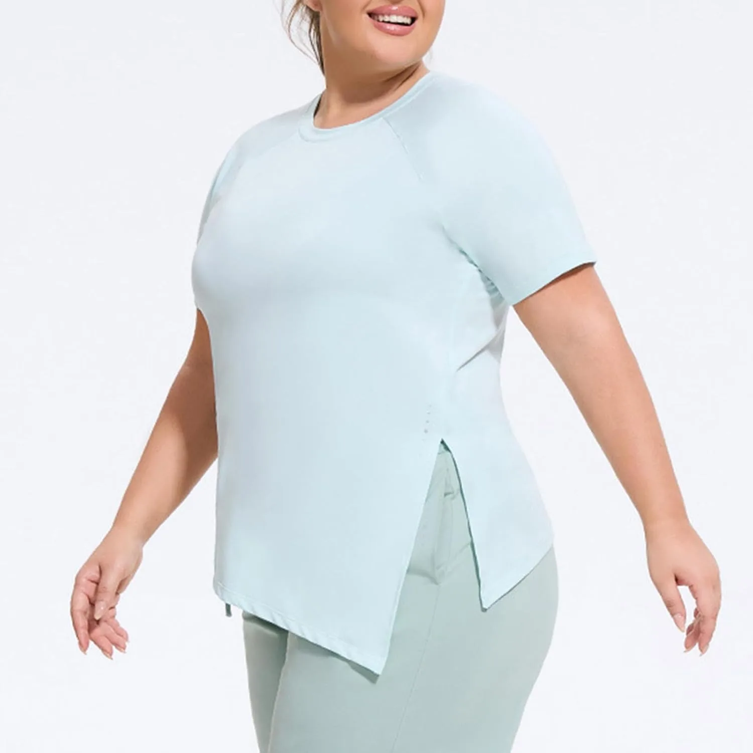 Футболка для тренировок Plus Size с неровным краем, дышащая, свободного кроя, для йоги, бега, походов и зала Generic, синий — фото 4