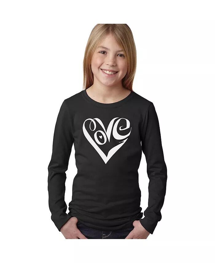 

Футболка с длинным рукавом Big Girl's Word Art - Script Love Heart LA Pop Art, черный