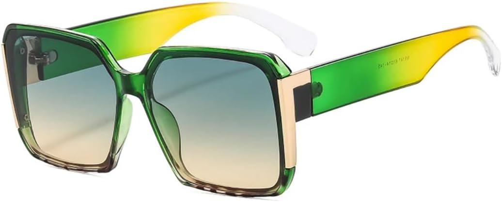 

Винтажные классические панк-солнцезащитные очки в квадратной оправе большого размера для женщин и мужчин, для активного отдыха, рыбалки и вождения, с защитой от УФ-излучения UV400 TVTBBVV, Green Yellow